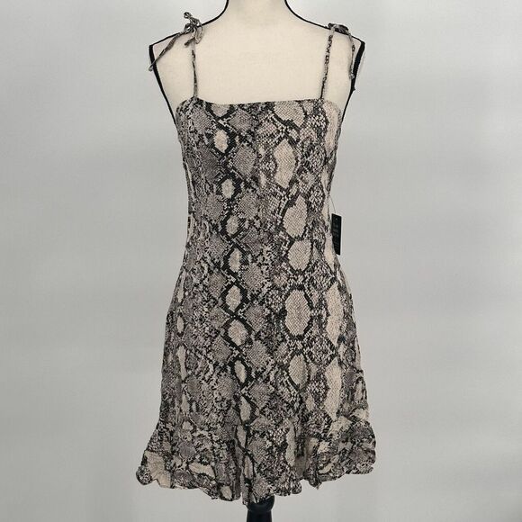 Express Snake Print Ruffles Tank Dress Rayon Size Small ‎ New Flare Short Dress - Picture 3 of 13